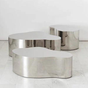 304 Stainless Steel Metal Coffee Table Set ng 3 para sa Living Room Reception Room