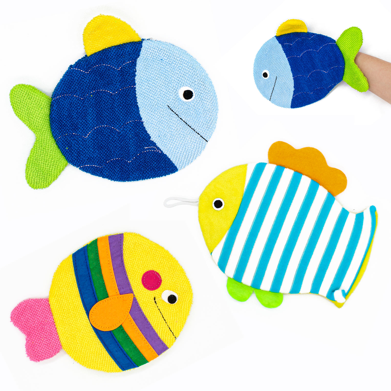Bath Sponge Glove for Kids Shower Kit, 3pack Cartoon Fish Shape