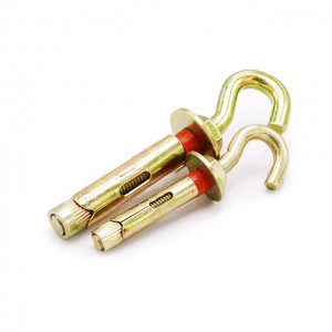 Carbon steel yellow zinc plated grade 4.8 Sleeve anchor with hook and red nylon flat