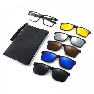 Polarized Rectangle Frame Clip on 5 in 1 Sunglasses