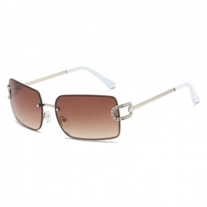 Elegant Vintage Diamond Rimless Rectangular UV400 Shades Sunglasses For Women
