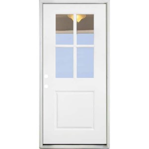 36 in. x 84 in. 4 Lite Half Lite Clear Glass White Primed Fiberglass Front Door