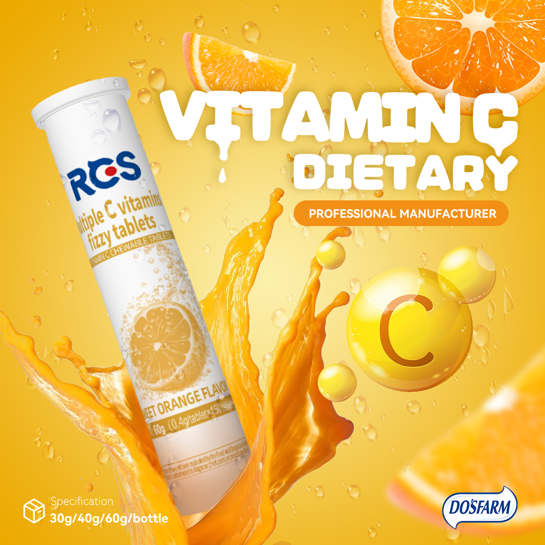 DOSFARM Customized Healthy Candy VC Tablets Orange Flavor Dietary Supplement Manufacturer