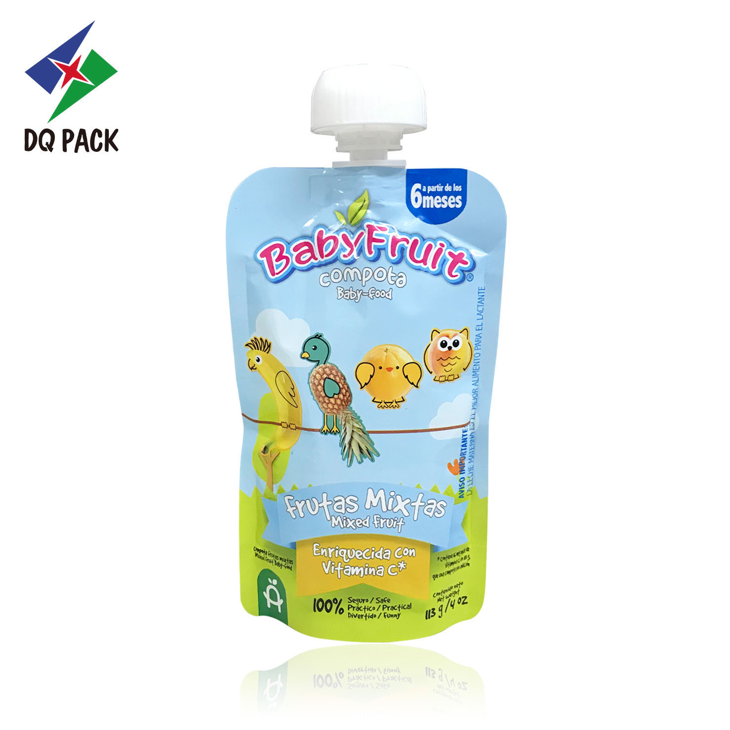 DQ PACK Custom Design 113g Baby Food Retort Bag PET Stand Up Spout Pouch with Mushroom Lid