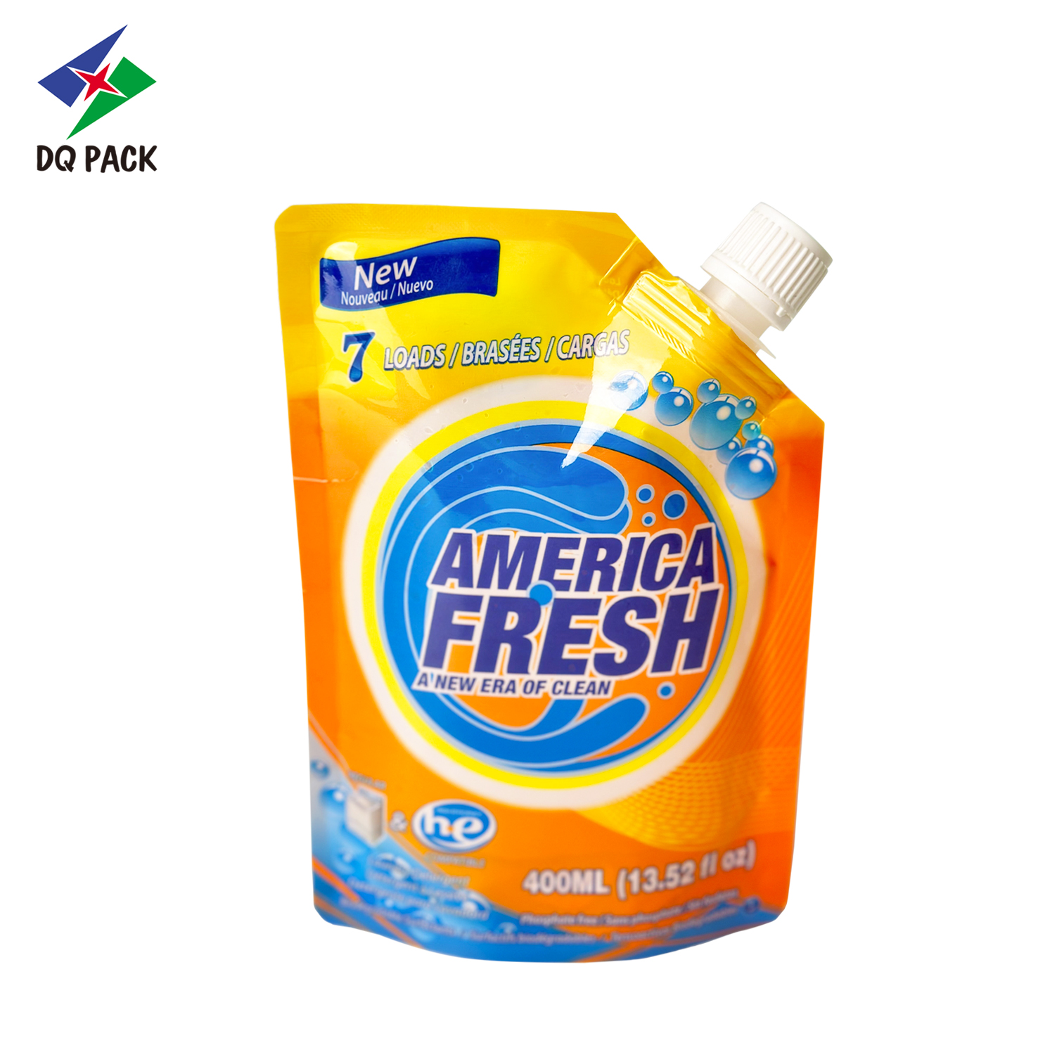 DQ PACK 400ML Bolsa de embalaje de detergente para ropa Bolsa de plástico con boquilla de esquina Bolsa de Mylar líquido