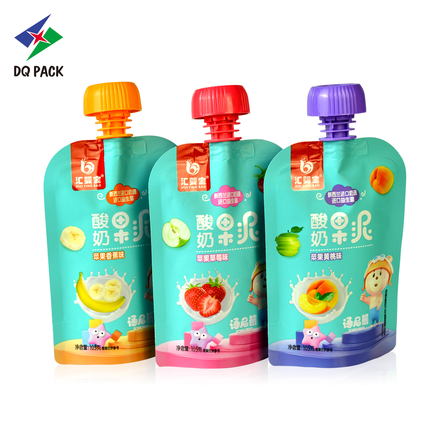 DQ PACK Colorful Design 105g Fruit Puree Stand Up Spout Pouch Food Grade Plastic Packaging Bag Featured Image