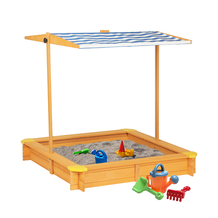 Kids Wooden Outdoor Sandbox with Canopy for Backyard Featured Image