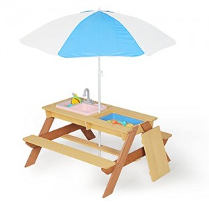 Children’s Picnic Tables and Chair Set Wood Picnic Bench with Umbrella
