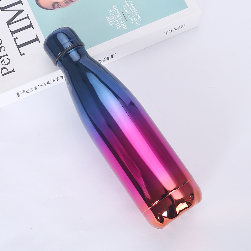 500ml Electroplate Gradient Painting Colorful Cola Bottles Double Wall Stainless Steel Customized Metallic Water Bottles