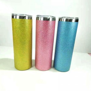 High Quality Tumblers - double wall vacuum insulated stainless 20oz total straight glitter powder coated skinny tumbler with leakproof  lid – Dashuya