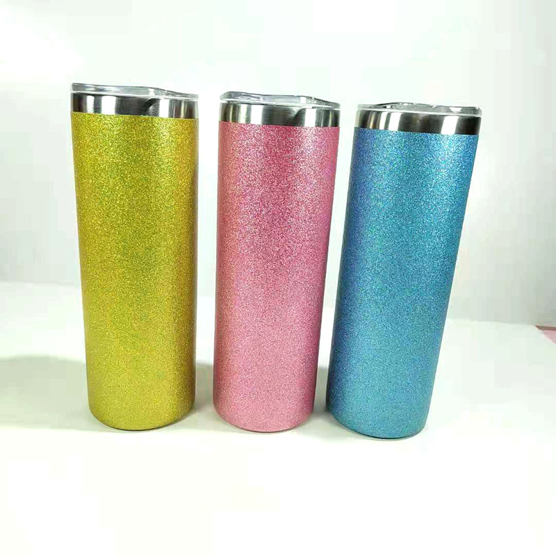 Glass Tumbler - double wall vacuum insulated stainless 20oz total straight glitter powder coated skinny tumbler with leakproof  lid – Dashuya