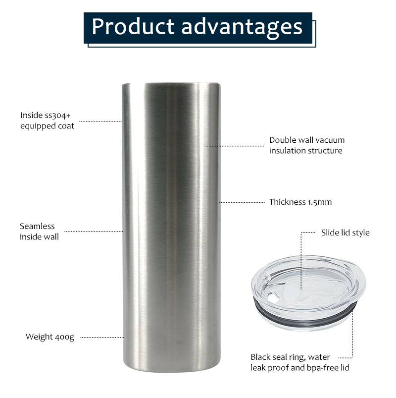 Hot Sales 20oz Stainless Steel Cup Double Wall Insulated Vacuum Total Straight Skinny Tumbler with Lid