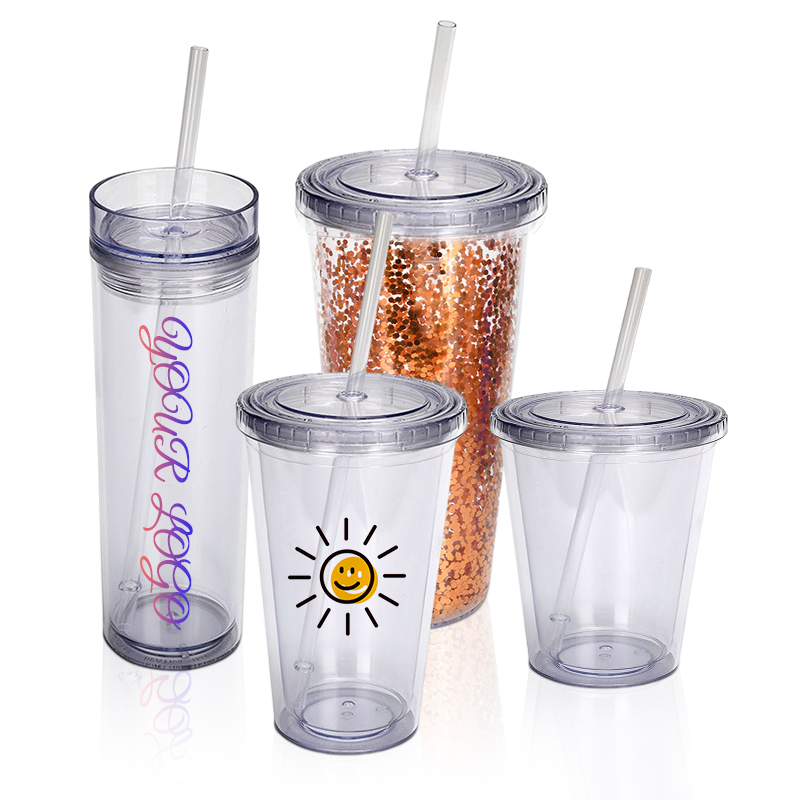Custom 12oz 16oz 24oz Reusable Travel Ice Coffee Mugs Double Wall Tumblers Insulate Clear Plastic Cup With Straw And Lid