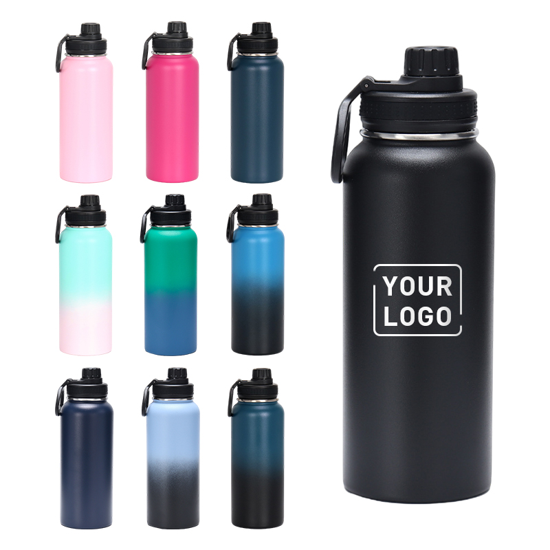 Custom Logo 16oz 32oz Sports Water Bottle Vacuum Flask Double Wall Stainless Steel Water Bottle with Wide Mouth Straw Lid