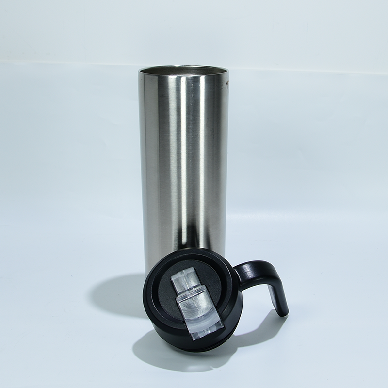 20oz stainless steel double wall insulated vacuum total straight skinny tumbler with black handle lid