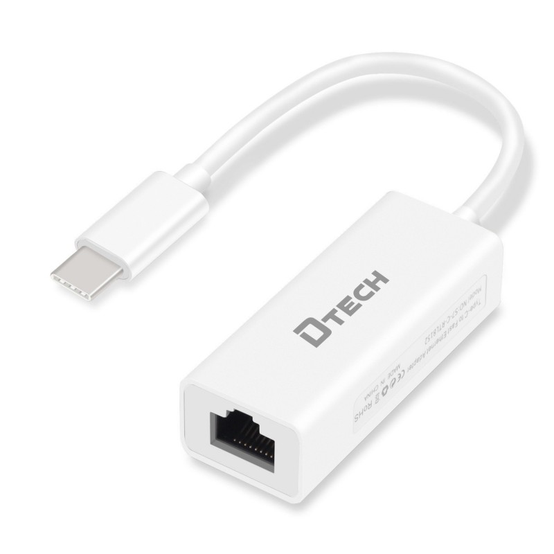 DTECH Przewodowy kabel USB typu C do 100 Mbit/s NIC Adapter Ethernet 0,2 M Karta sieciowa Rj45 Lan 100 Mbps