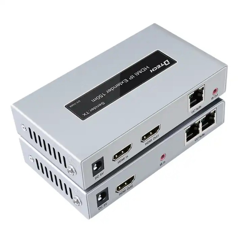 I-DTECH 150m I-Extender Ngaphezu kwe-IP Cat 5e/6e DC 5V 1080P HDMI I-Cascade Extender ene-IR