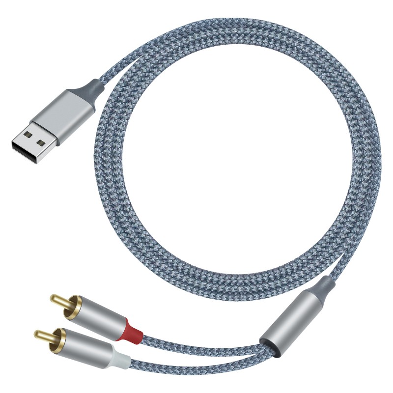 USB A Namiji zuwa Dual 2RCA Namiji Adaftar Motar Sitiriyo Audio Y Splitter AV Cable don Na'urar Na'ura