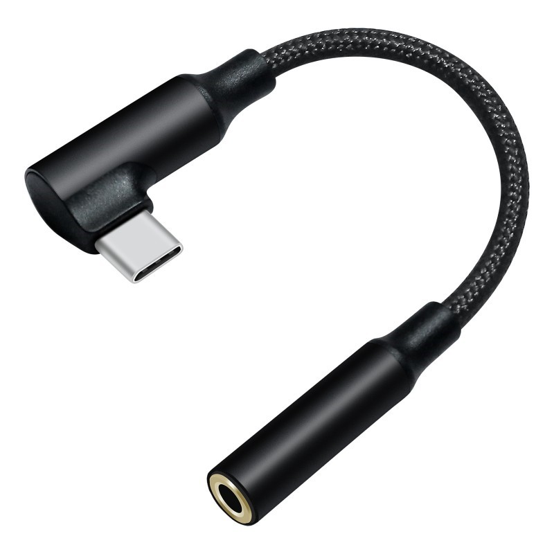 Adaptor Audio Jack Headphone AUX USB Tipe C hingga 3.5mm Siku Kanan 90 Derajat dengan DAC