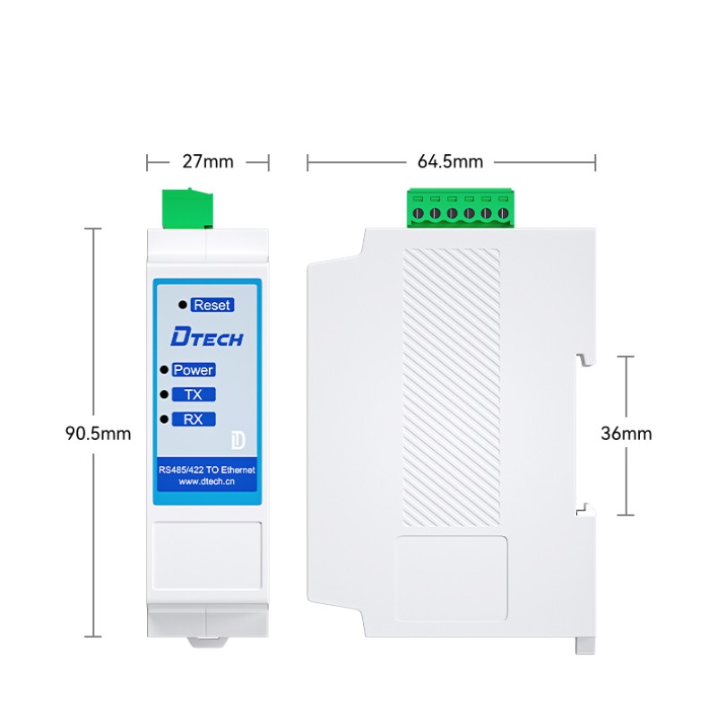 DTECH Din Rail Serial Device RS485 RS422 to TCP IP Ethernet RJ45 Converter Serial Port Server UDP Mode DHCP DNS