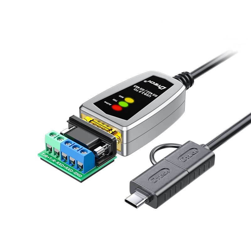 DTECH тиллоии Type C ва USB A V3.0 ба RS485 RS422 Сими конвертер 0,5м 1м 1,5м 2м 3м