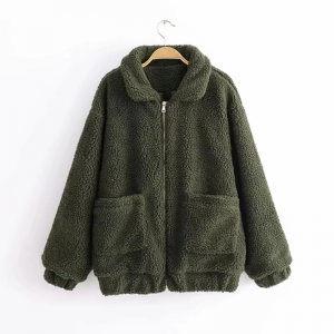 2021 Fashion zipper large pocket short lambskin coat women’s autumn winter jacket