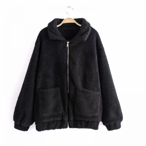 2021 Fashion zipper large pocket short lambskin coat women’s autumn winter jacket