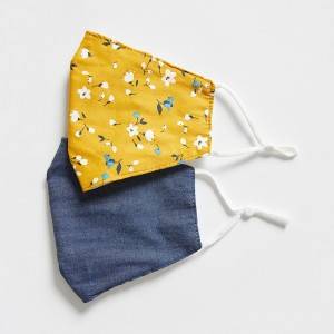 FLORAL PRINT AND DENIM REUSABLE FACE MASK, 2 PACK