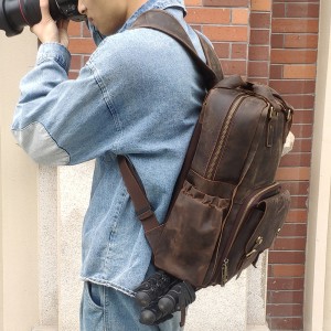 กระเป๋าเป้หนังม้าบ้ามัลติฟังก์ชั่นแบบกำหนดเองคุณภาพสูงพร้อมกระเป๋ากล้องที่ถอดออกได้