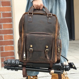 حقيبة ظهر جلدية عالية الجودة ومتعددة الوظائف مخصصة مع حقيبة كاميرا قابلة للفصل