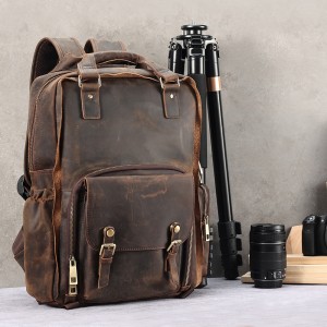 حقيبة ظهر جلدية عالية الجودة ومتعددة الوظائف مخصصة مع حقيبة كاميرا قابلة للفصل