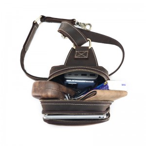 Crazy Horse Leather ຄວາມອາດສາມາດຂະຫນາດໃຫຍ່ຂອງຜູ້ຊາຍຫນ້າເອິກຖົງ Crossbody Bag