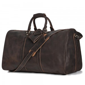 Crazy Horse Leather Travel Bag Kapasitas Gedhe Multifunctional Travel Bag Kulit Asli