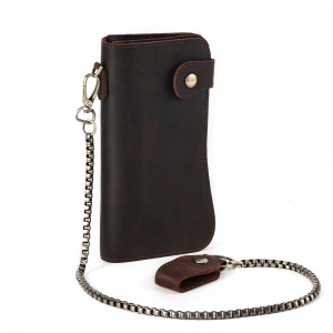Wholesale ODM High Quality Dark Brown Genuine Crazy Horse Cow Leather Long Wallet for Men