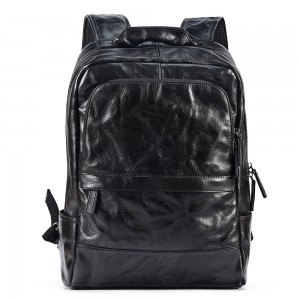 Customized LOGO Vegetable Tanned Leather Business Casual Black Male Backpacks