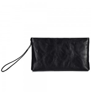 Customized Men's Clutch Bag sa Black Vegetable Tanned Leather