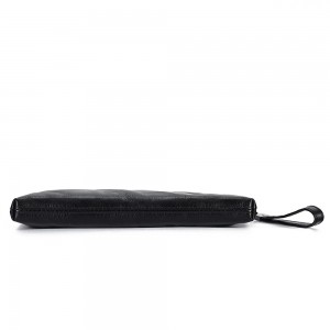 Customized Men's Clutch Bag sa Black Vegetable Tanned Leather
