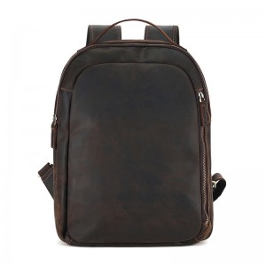 Customized Crazy Horse Leather Dynion Busnes 15.6 modfedd Cyfrifiadur Backpack dynion bag