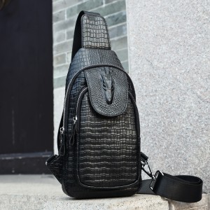 Factory customized cowhide crocodile embossed leather chest bag for man
