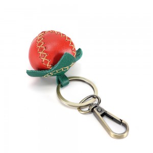 Vegetable Tanned Leather Hand Sewn Craft Keychain Strawberry Keychain