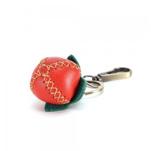 ຜັກ Tanned Leather Hand Sewn Craft Keychain Strawberry Keychain