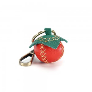 ຜັກ Tanned Leather Hand Sewn Craft Keychain Strawberry Keychain