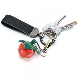 Vegetable Tanned Leather Hand Sewn Craft Keychain Strawberry Keychain