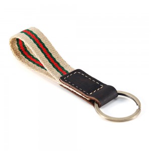 Genuine Leather Striped Woven Strap Key chain