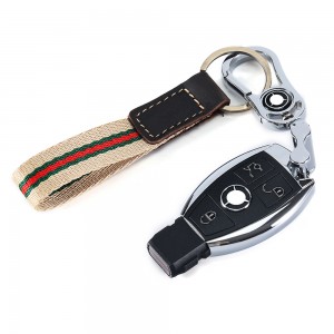 Genuine Leather Striped Woven Strap Key chain