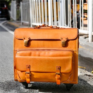 Maleta de equipaje de gran capacidad de cuero curtido vegetal personalizada hecha a mano