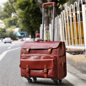 Håndlavet brugerdefineret vegetabilsk garvet læder kuffertbagage med stor kapacitet