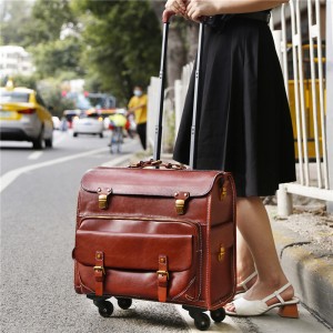 Bagazh valixhesh prej lëkure të nxirë me perime të punuar me dorë