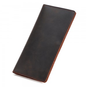 Men’s and Women’s Long Genuine Leather Double Fold RFID Fashionable Ultra thin Handmade ID Card Bag Leather Clip