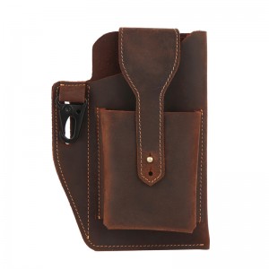 ຄຸນະພາບສູງ Custom Logo Crazy Horse Leather Cell Phone Belt Bag
